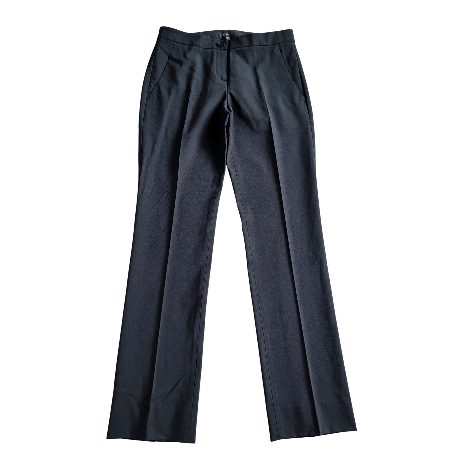 Theory Black Virgin Wool Blend Straight Leg Tailored Dress Pants Trousers Size 2